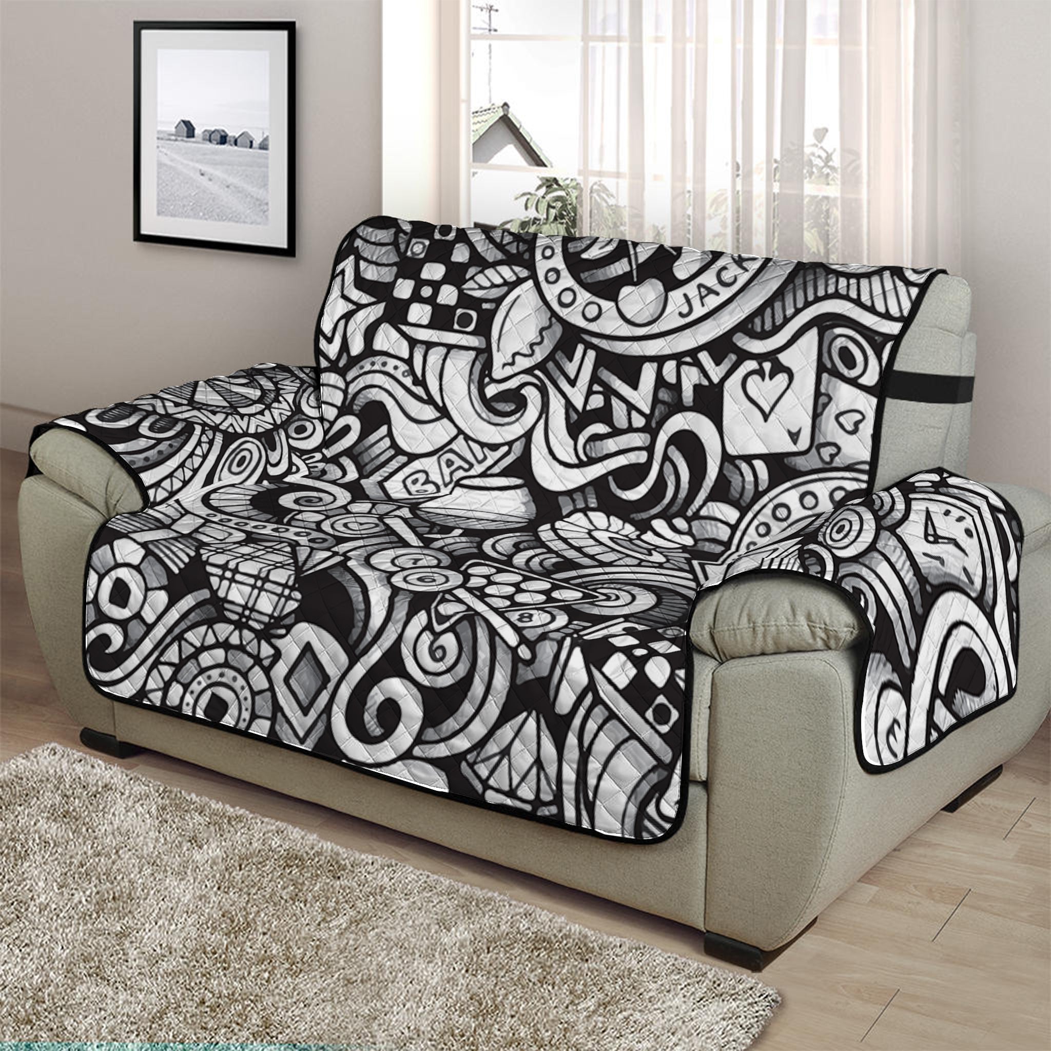 Cartoon Casino Card Pattern Print Half Sofa Protector