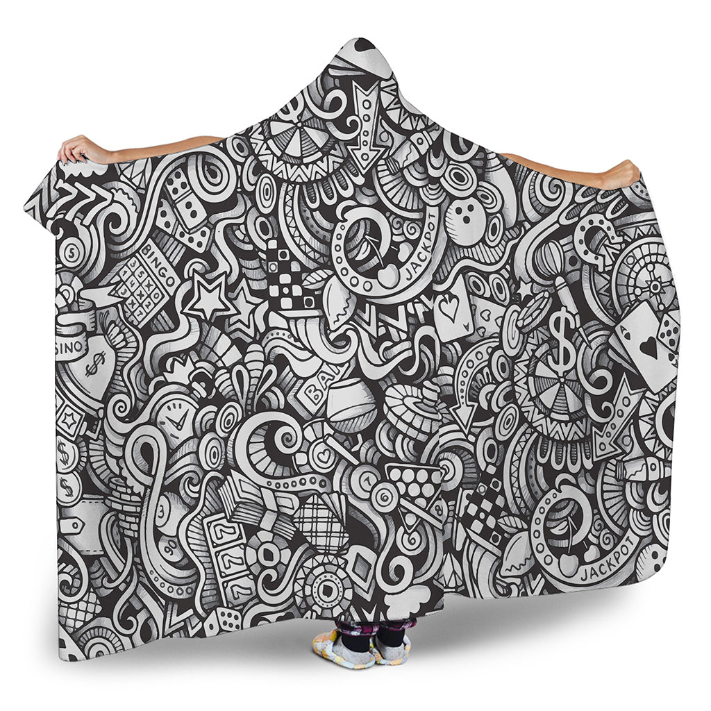 Cartoon Casino Card Pattern Print Hooded Blanket