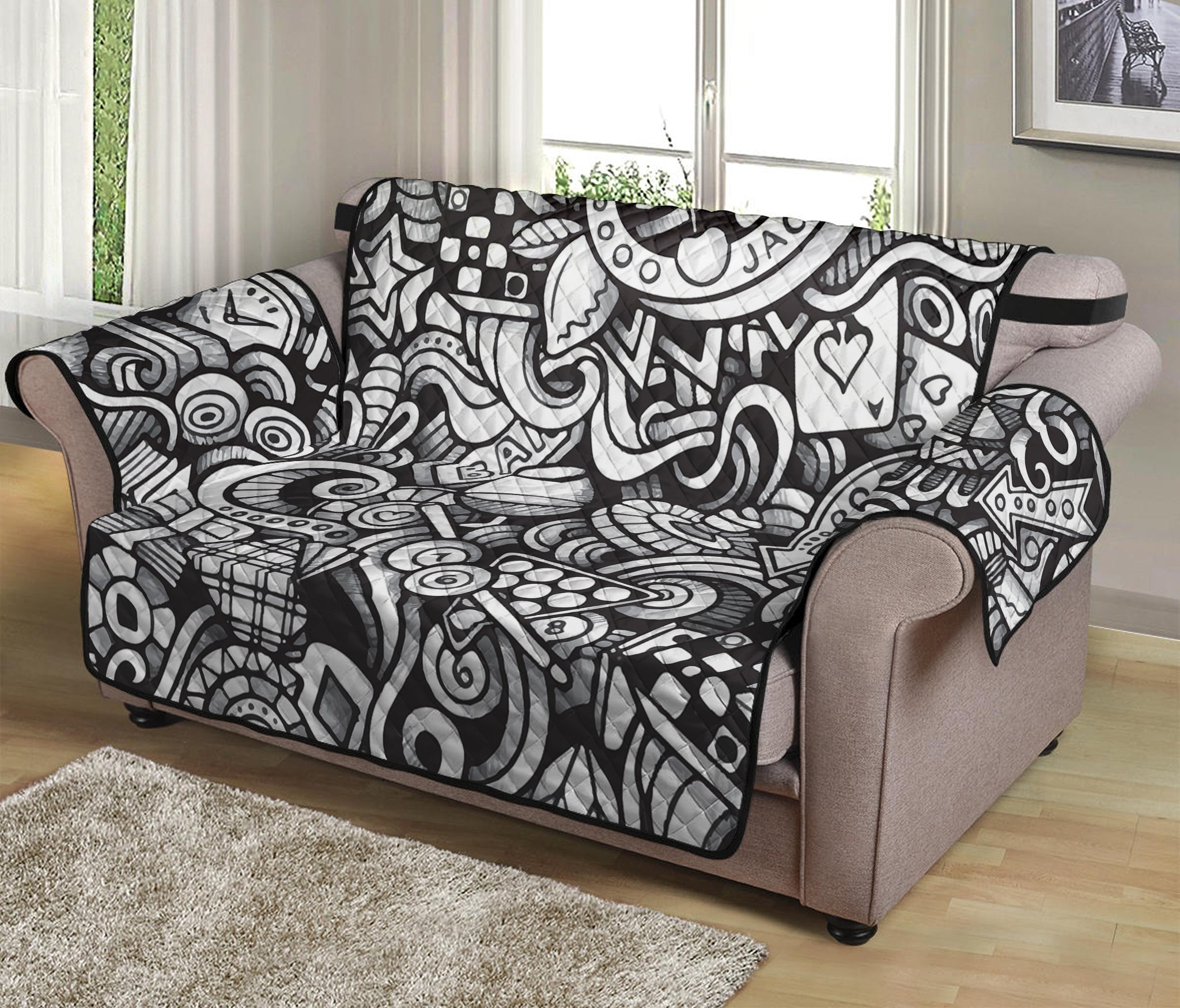 Cartoon Casino Card Pattern Print Loveseat Protector