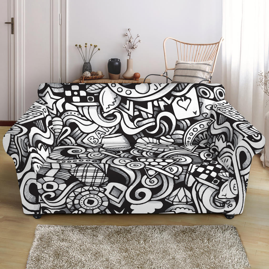 Cartoon Casino Card Pattern Print Loveseat Slipcover