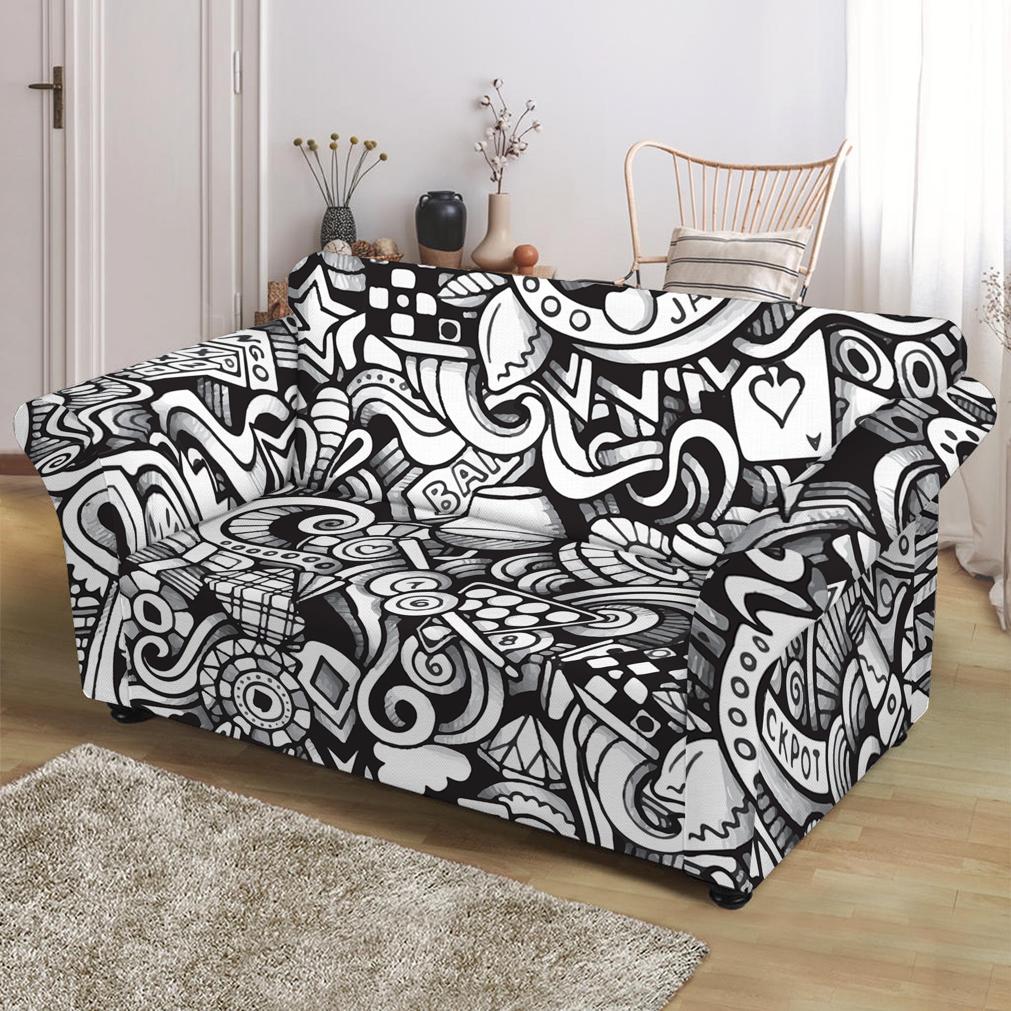 Cartoon Casino Card Pattern Print Loveseat Slipcover