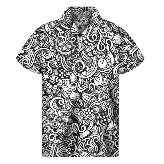 Cartoon Casino Card Pattern Print Men's Short Sleeve Shirt
