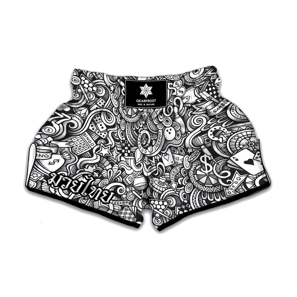 Cartoon Casino Card Pattern Print Muay Thai Boxing Shorts