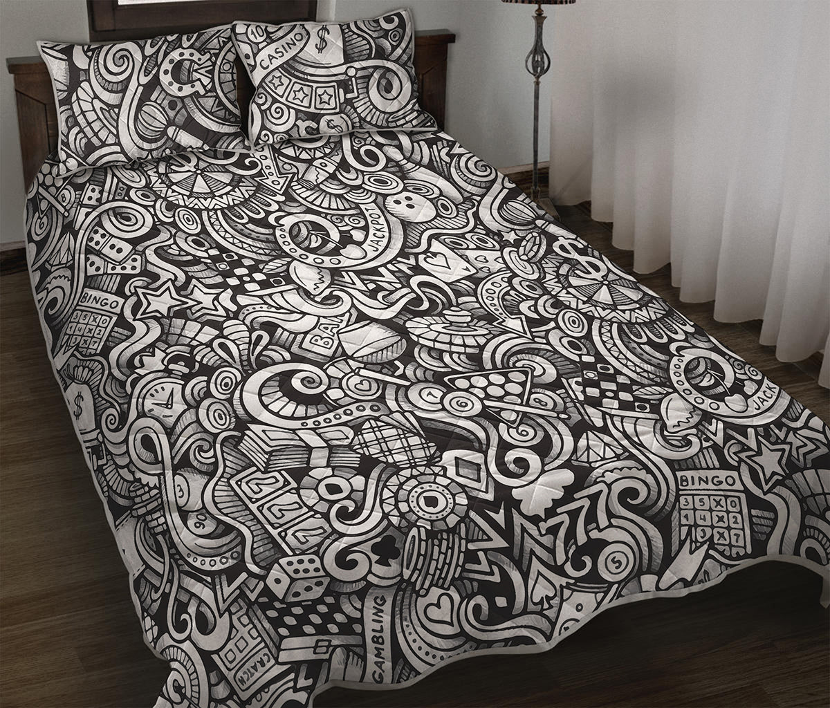 Cartoon Casino Card Pattern Print Quilt Bed Set