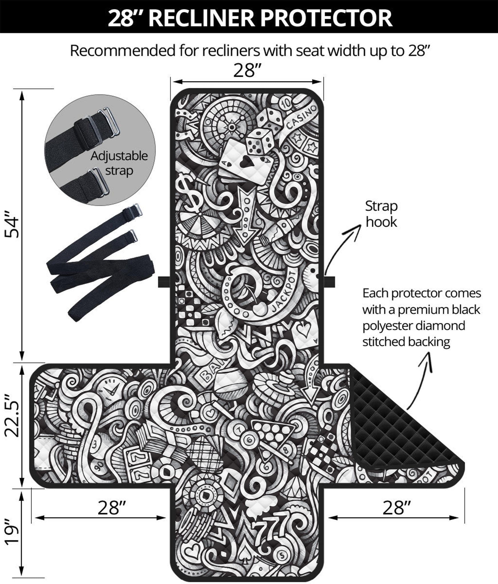 Cartoon Casino Card Pattern Print Recliner Protector