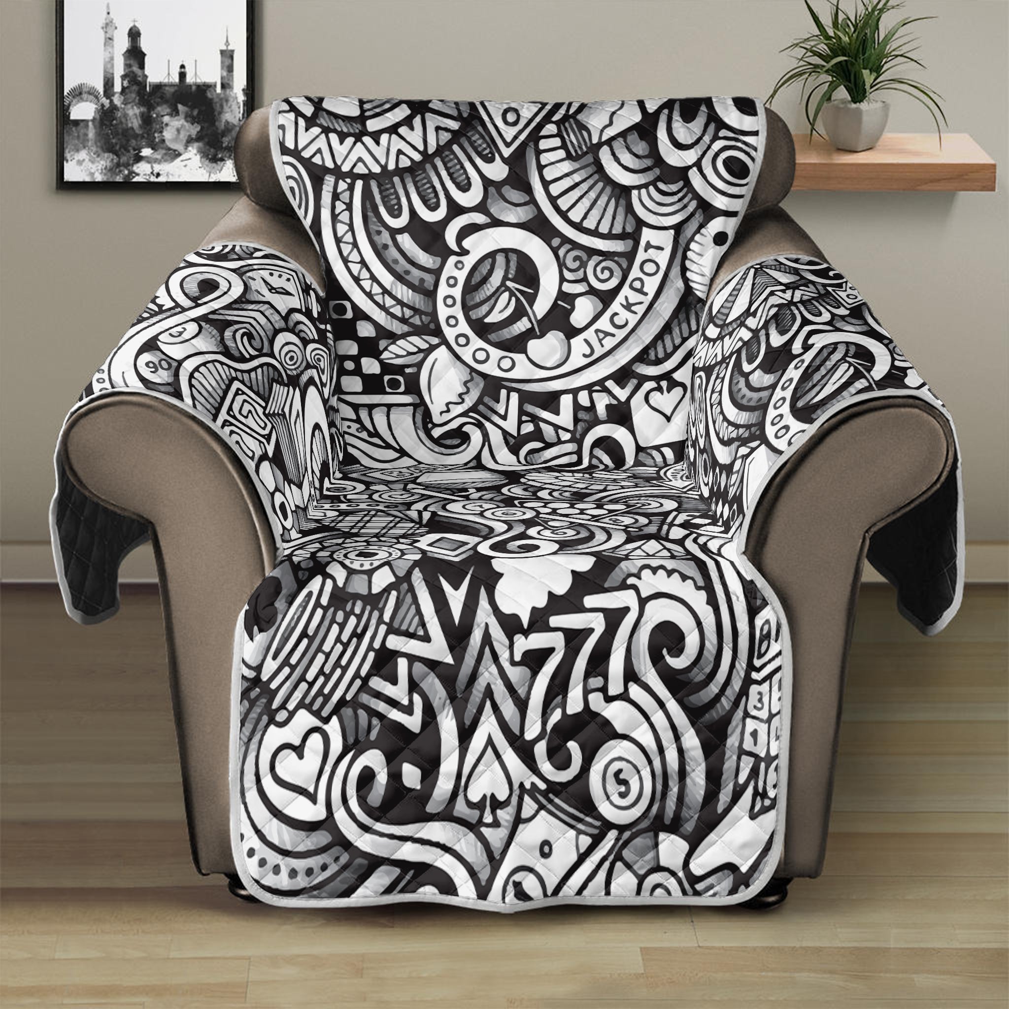 Cartoon Casino Card Pattern Print Recliner Protector