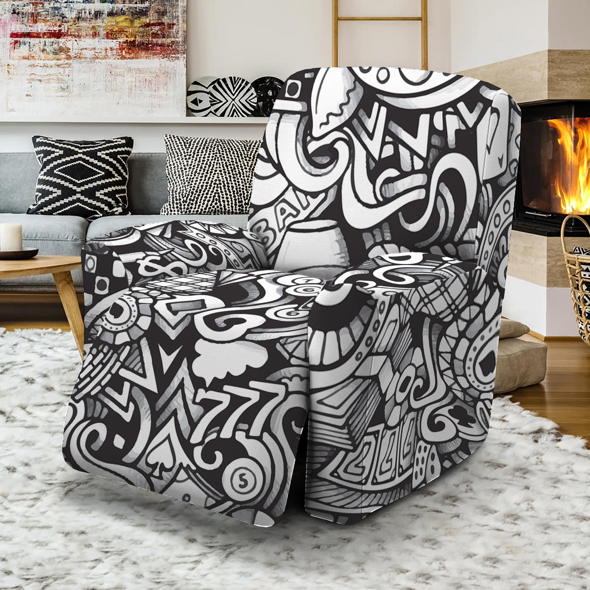 Cartoon Casino Card Pattern Print Recliner Slipcover