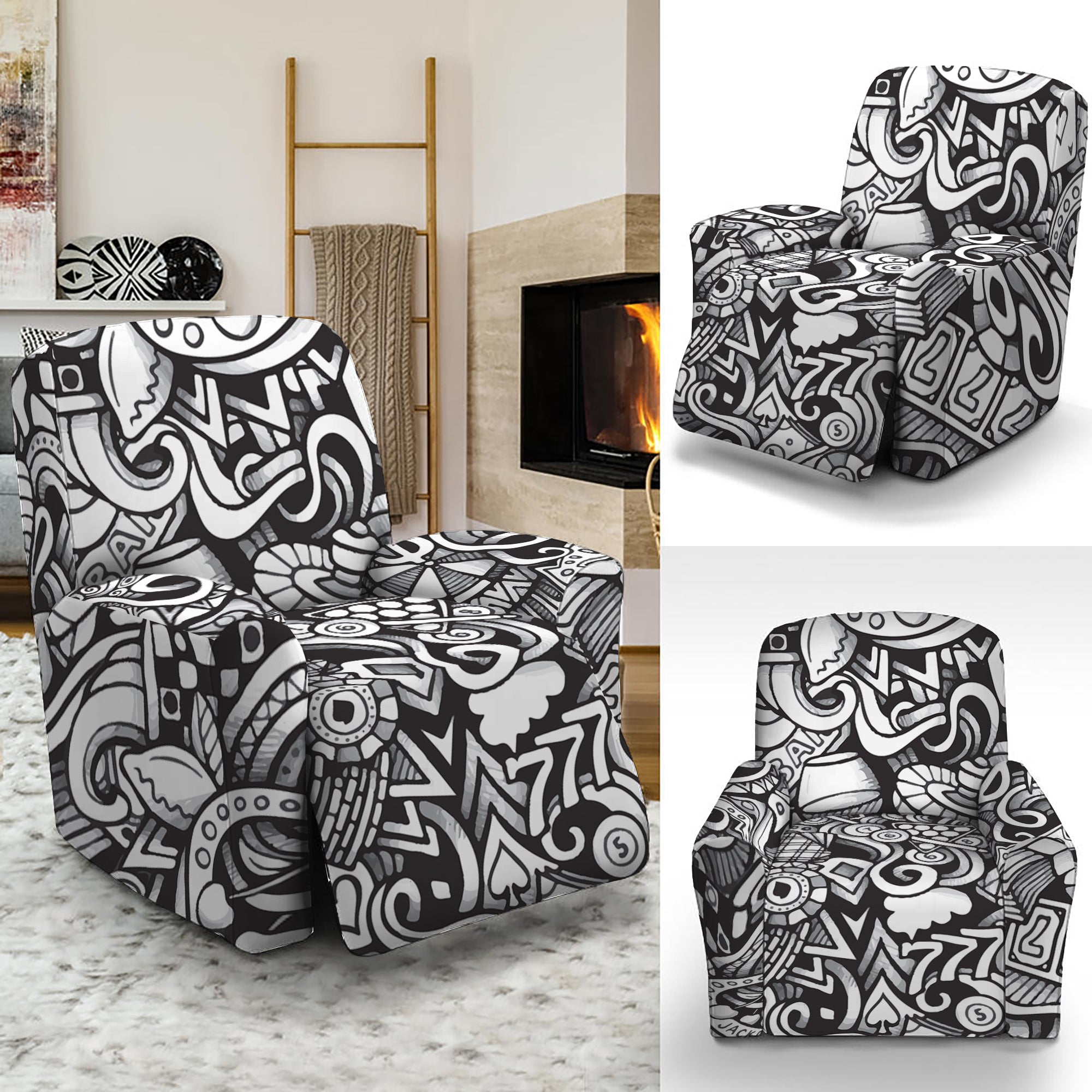 Cartoon Casino Card Pattern Print Recliner Slipcover