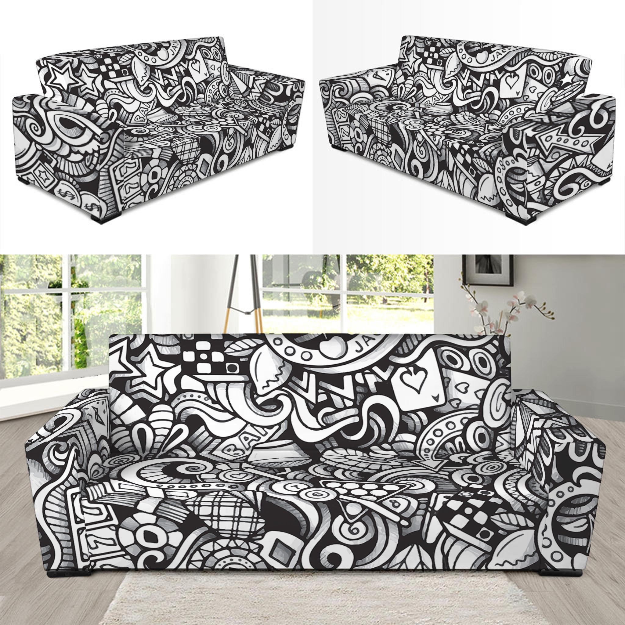 Cartoon Casino Card Pattern Print Sofa Slipcover