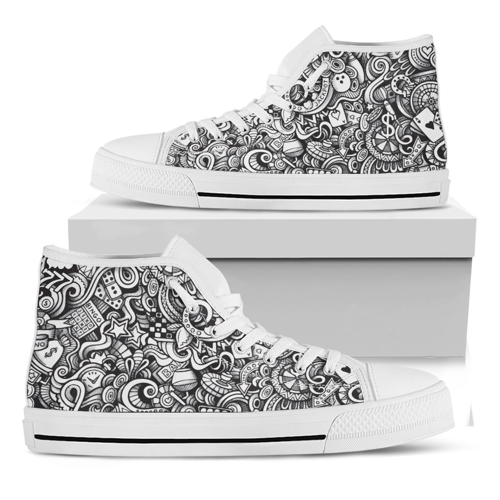 Cartoon Casino Card Pattern Print White High Top Shoes