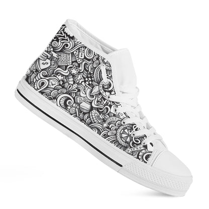Cartoon Casino Card Pattern Print White High Top Shoes