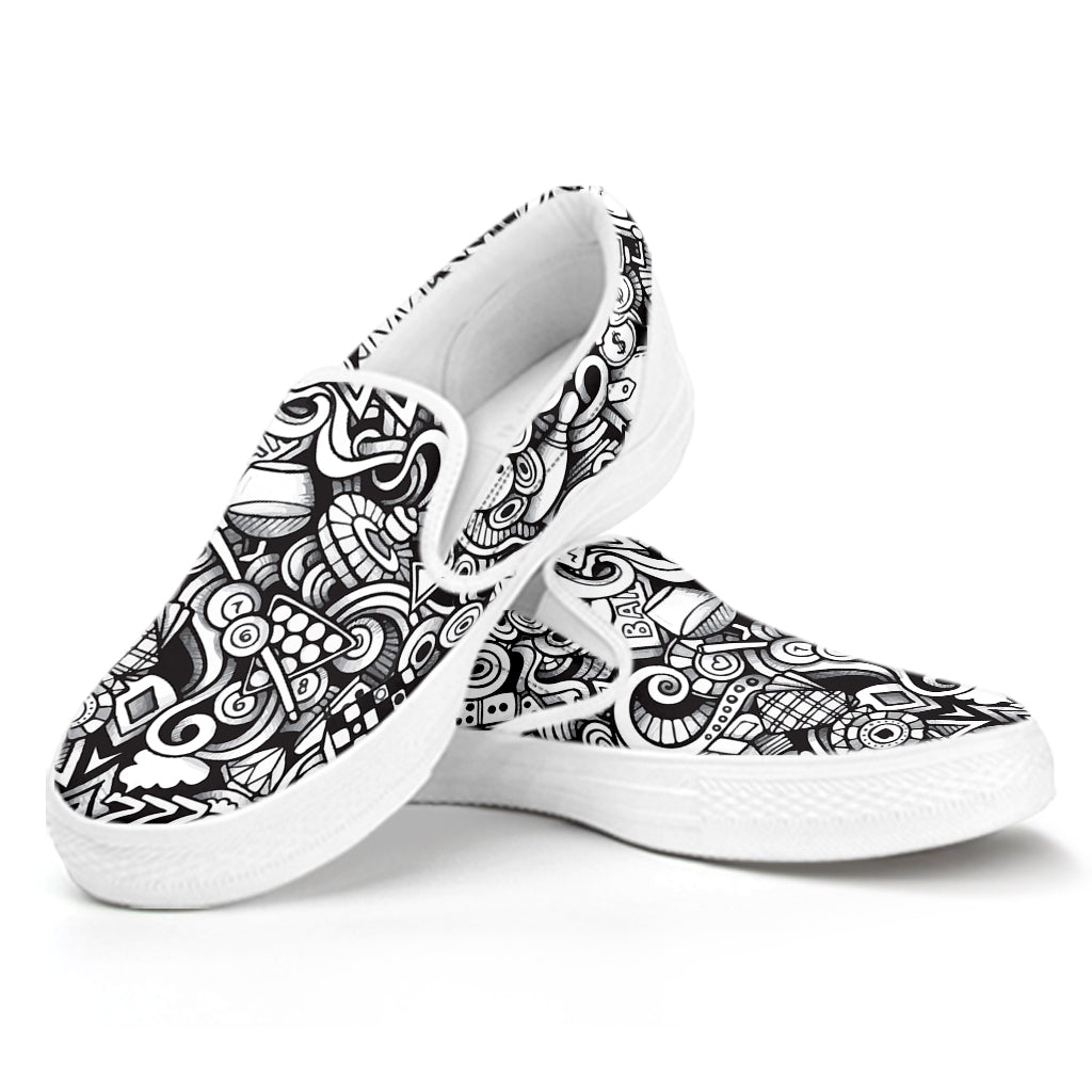 Cartoon Casino Card Pattern Print White Slip On Shoes