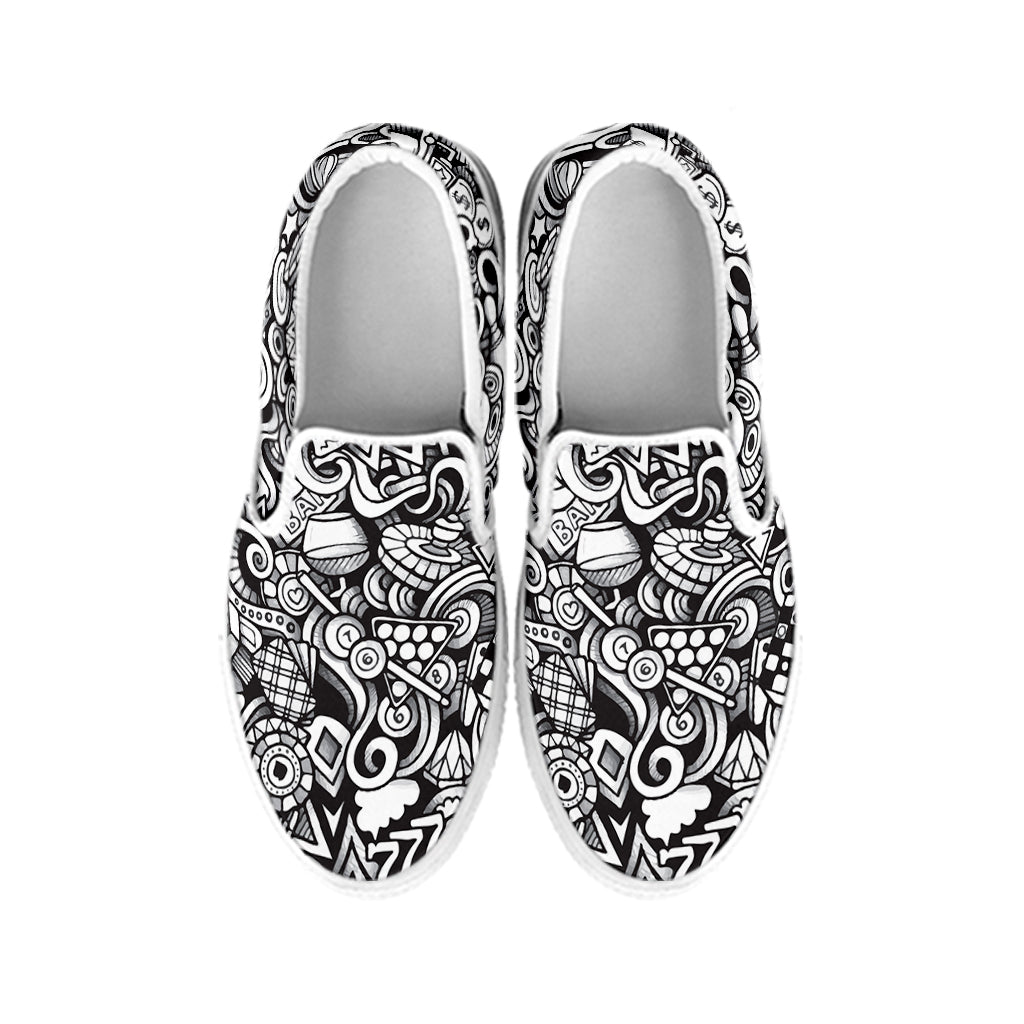 Cartoon Casino Card Pattern Print White Slip On Shoes