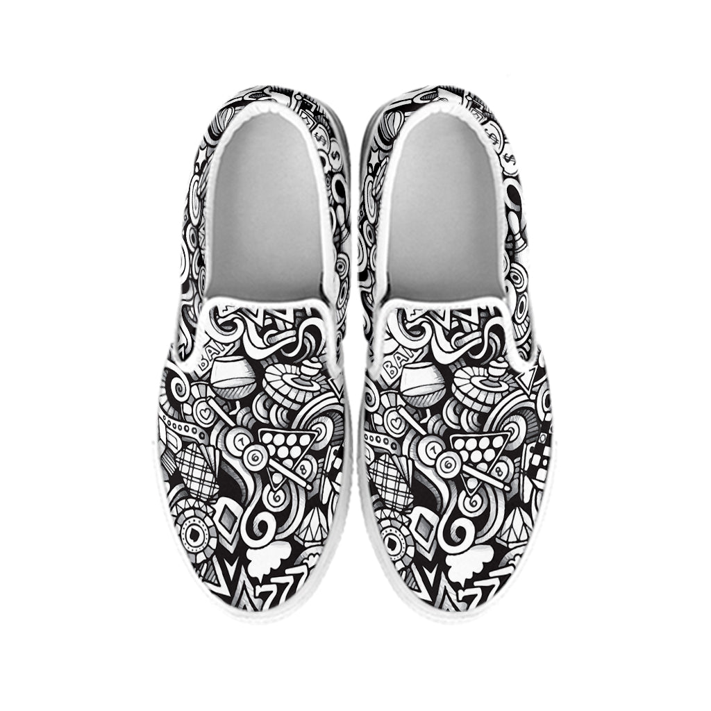 Cartoon Casino Card Pattern Print White Slip On Shoes