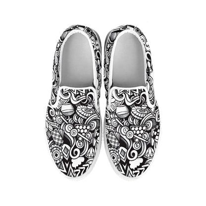 Cartoon Casino Card Pattern Print White Slip On Shoes