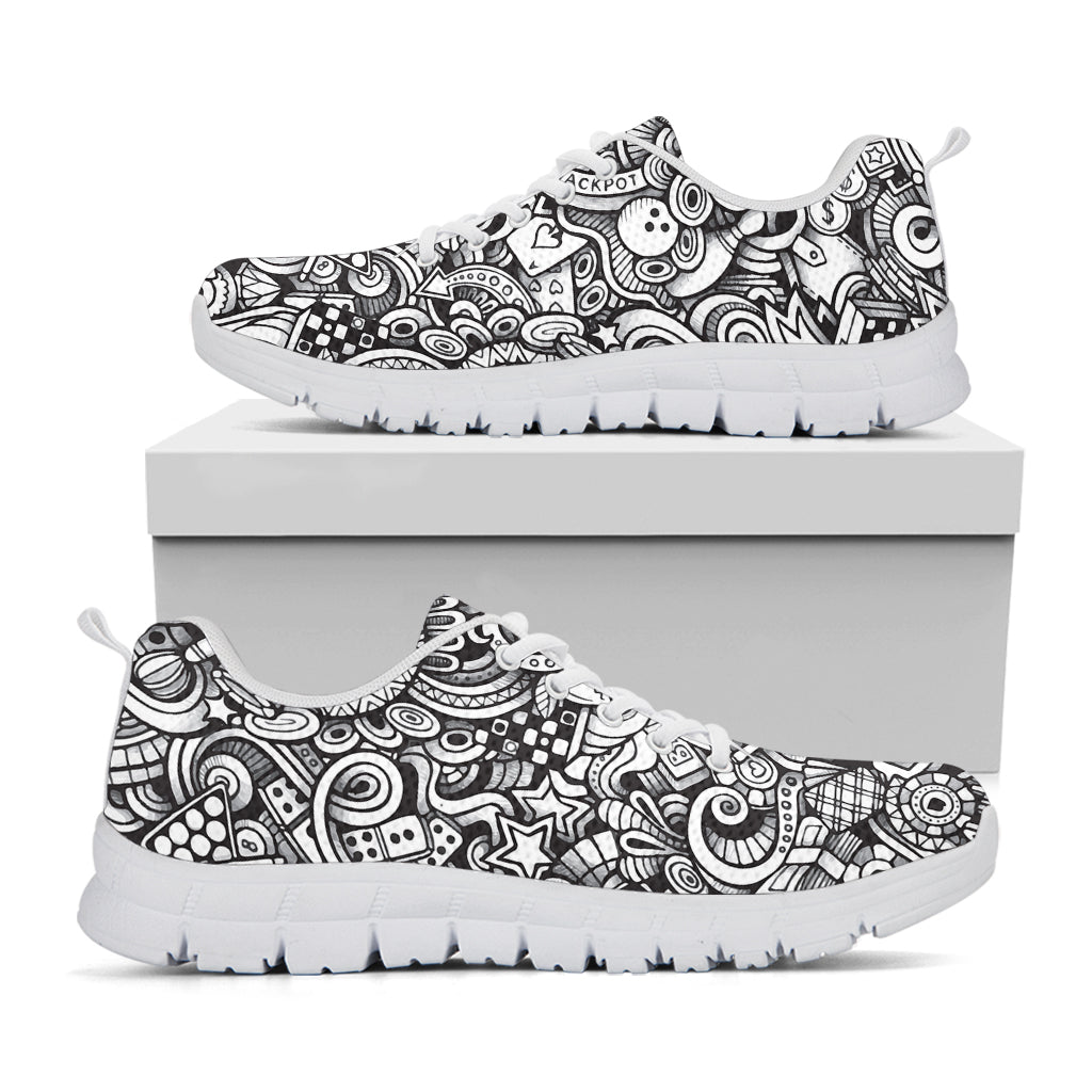 Cartoon Casino Card Pattern Print White Sneakers