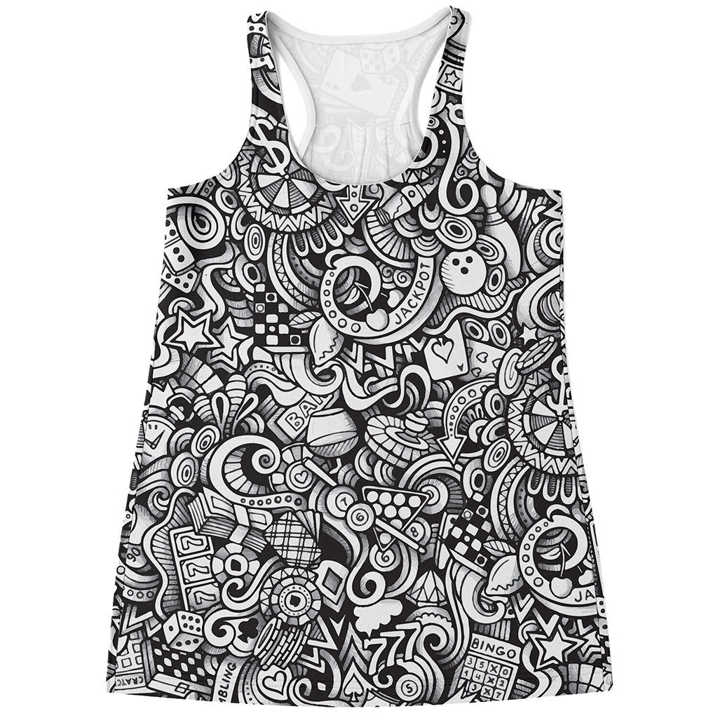 Cartoon Casino Card Pattern Print Women's Racerback Tank Top