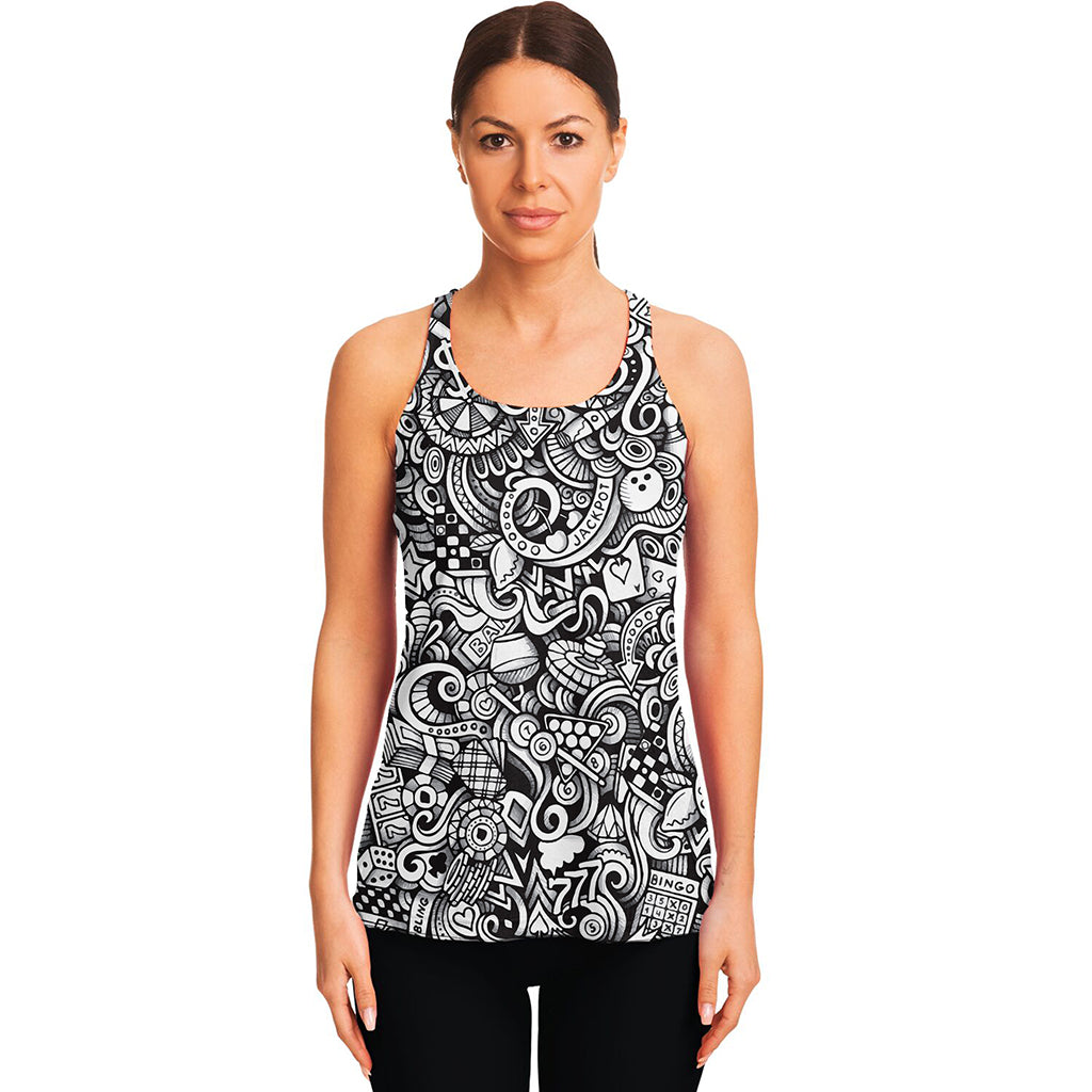 Cartoon Casino Card Pattern Print Women's Racerback Tank Top