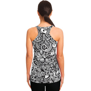 Cartoon Casino Card Pattern Print Women's Racerback Tank Top