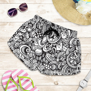 Cartoon Casino Card Pattern Print Women's Shorts