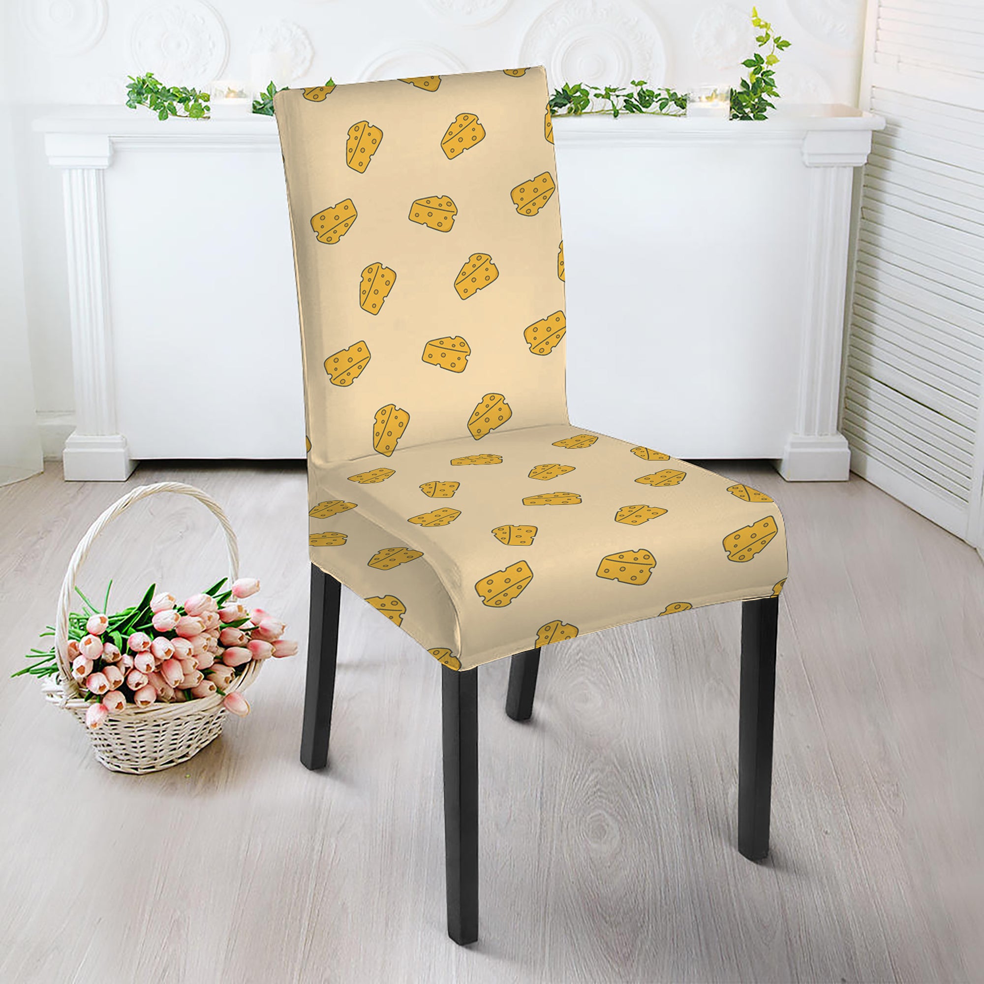 Cartoon Cheese Pattern Print Dining Chair Slipcover