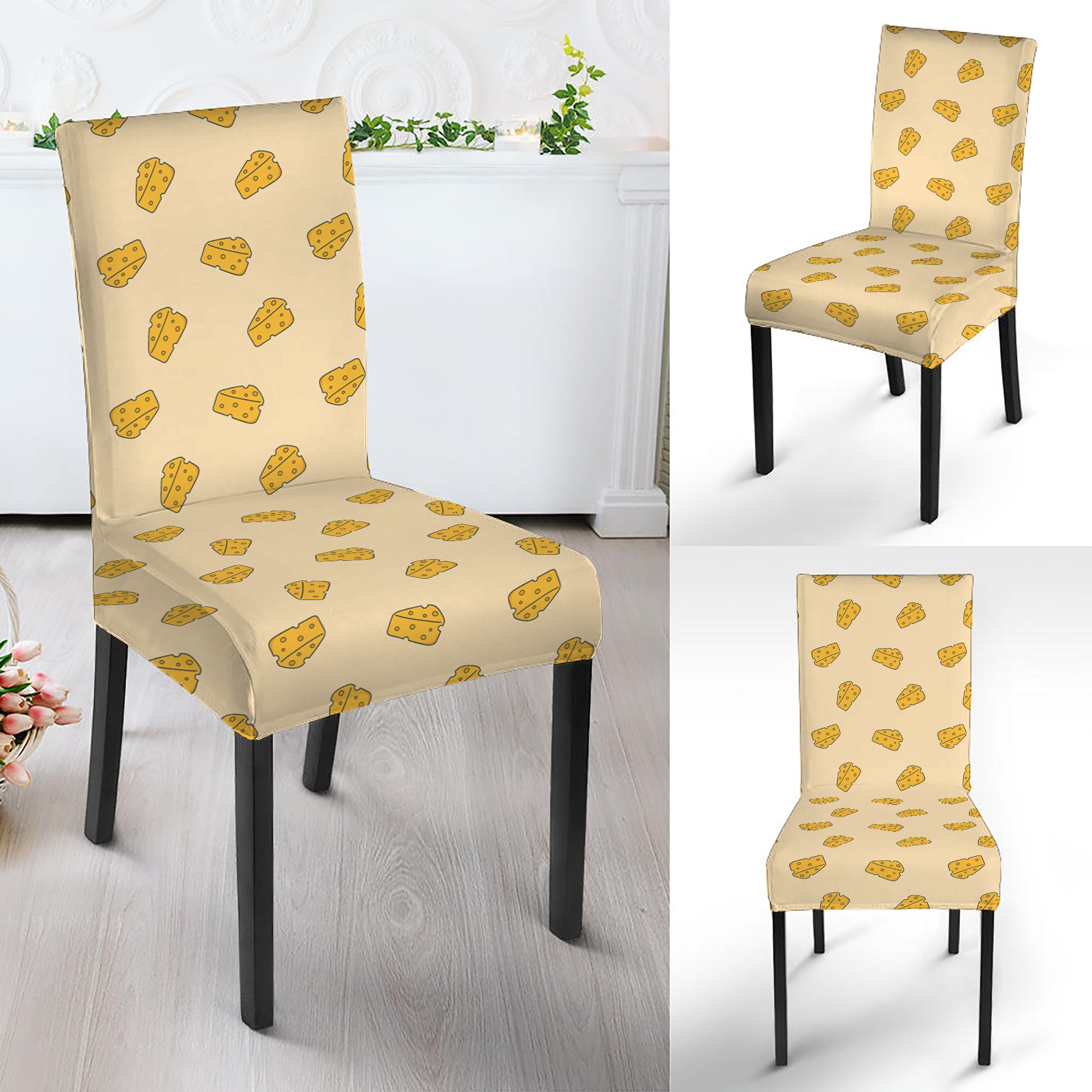 Cartoon Cheese Pattern Print Dining Chair Slipcover