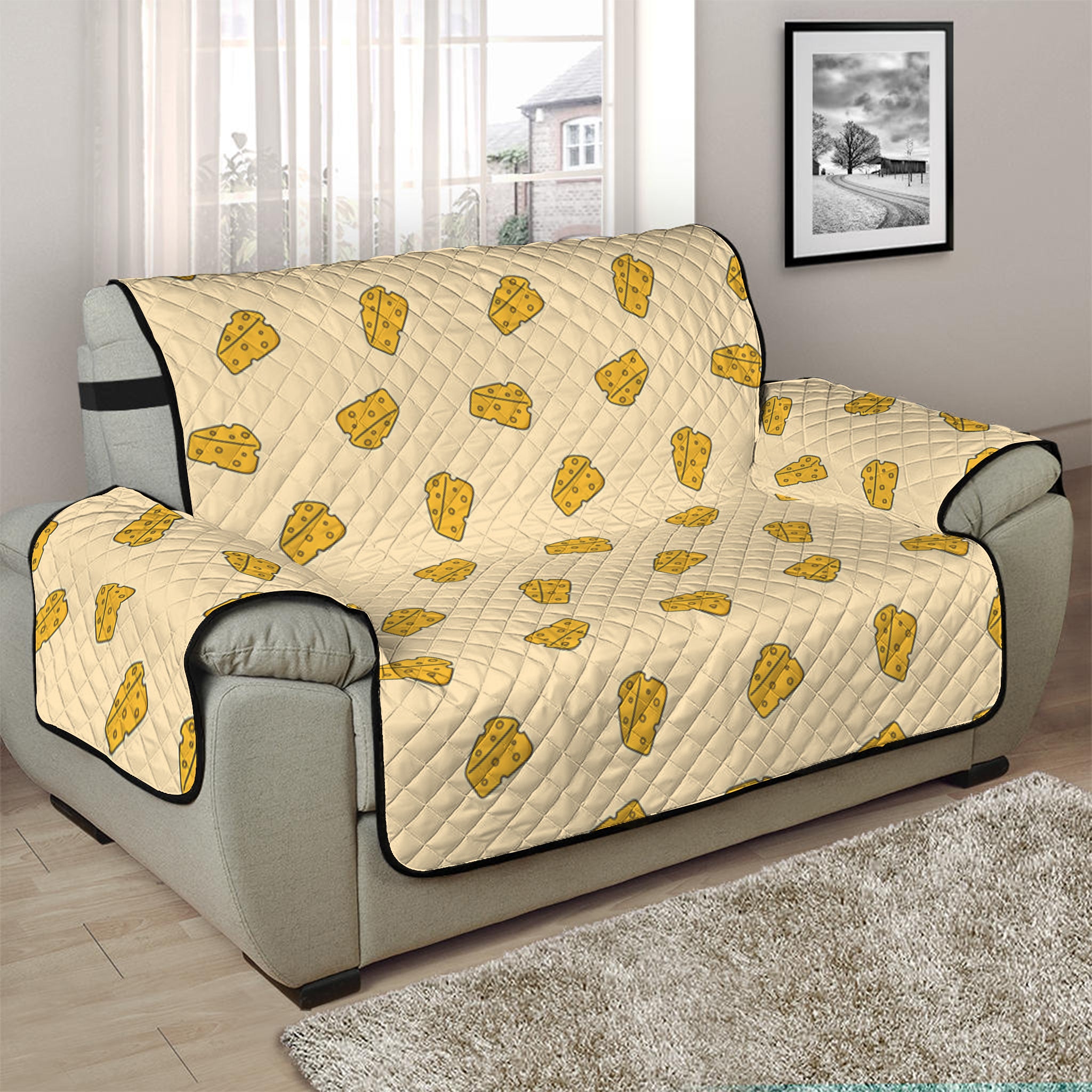 Cartoon Cheese Pattern Print Half Sofa Protector