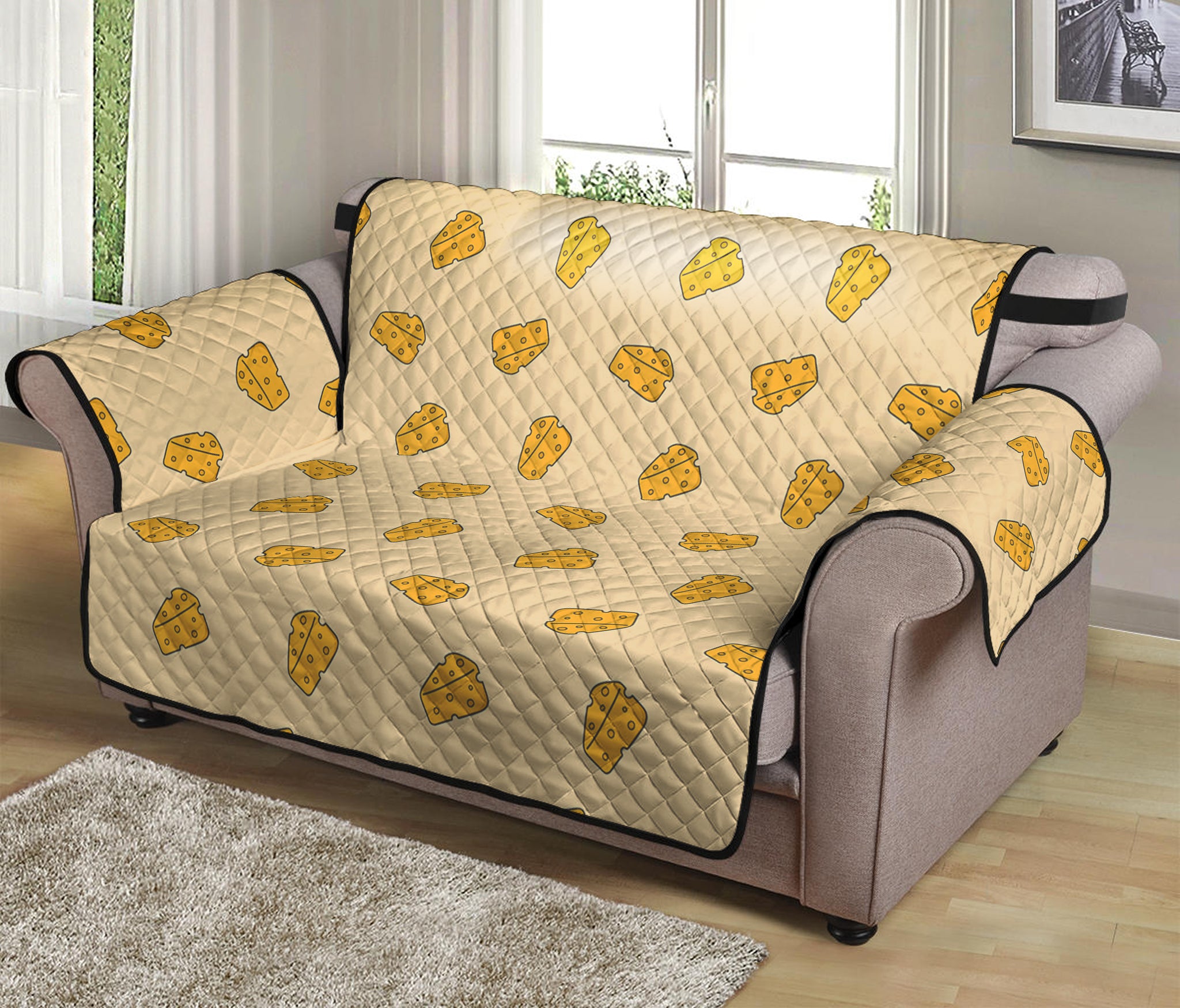 Cartoon Cheese Pattern Print Loveseat Protector