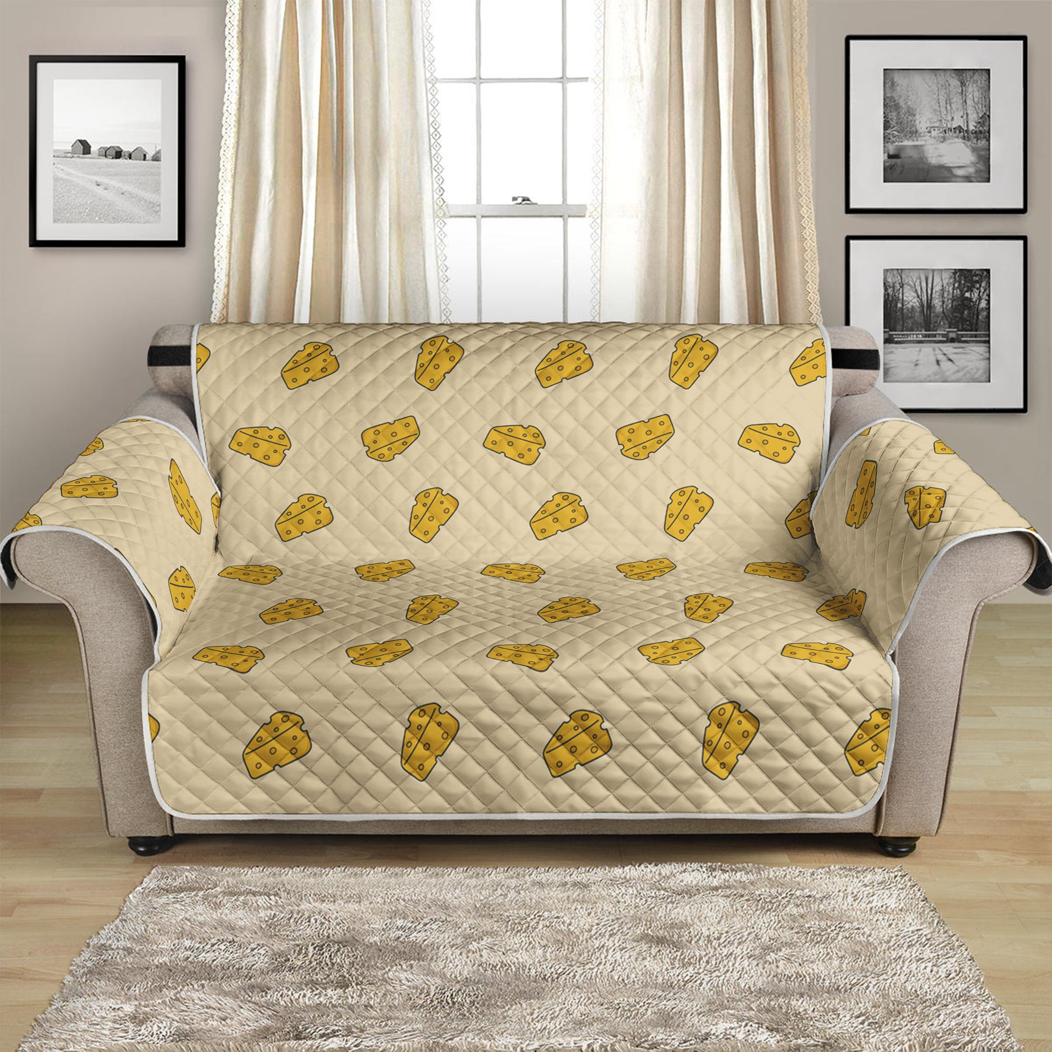 Cartoon Cheese Pattern Print Loveseat Protector