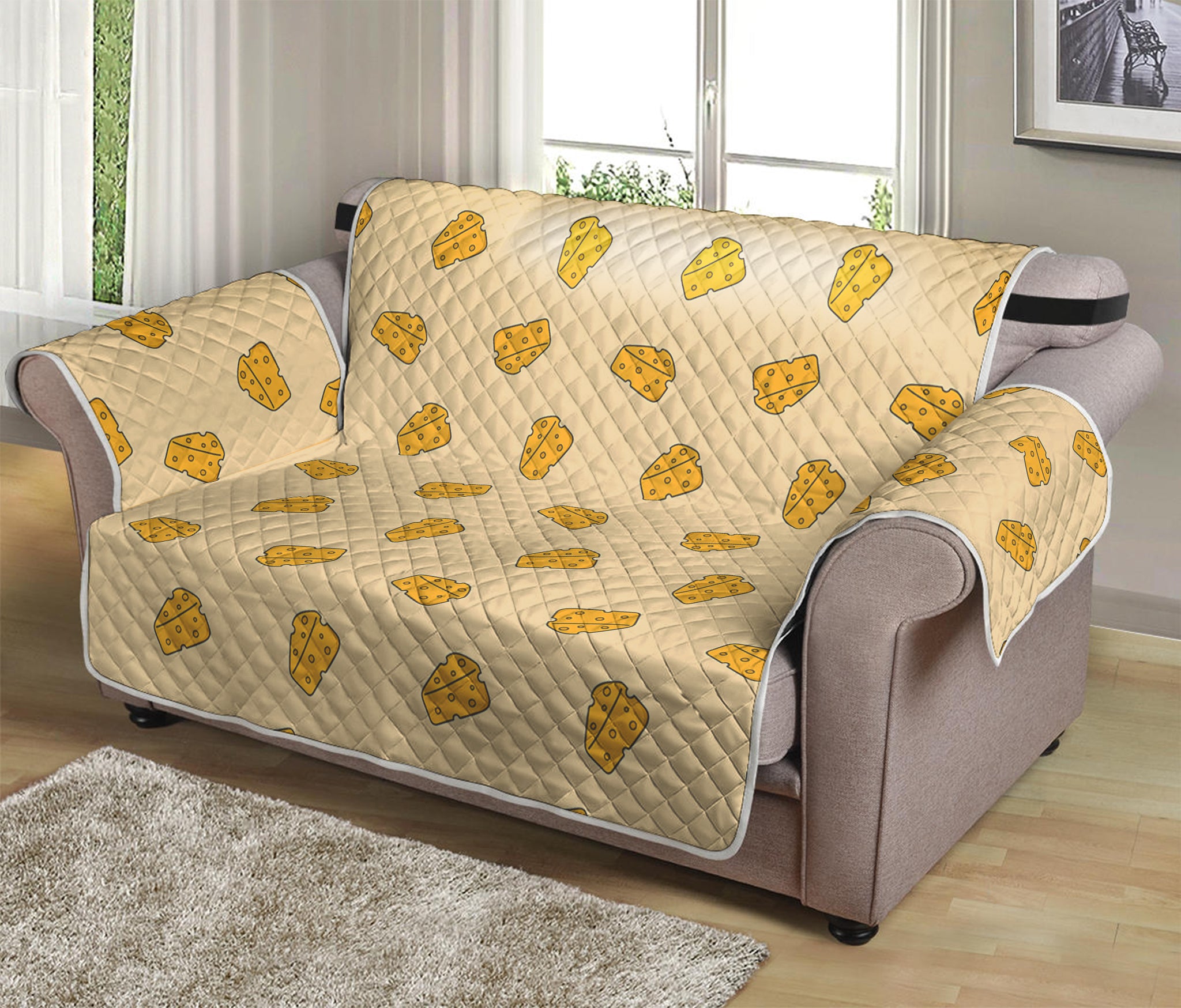 Cartoon Cheese Pattern Print Loveseat Protector