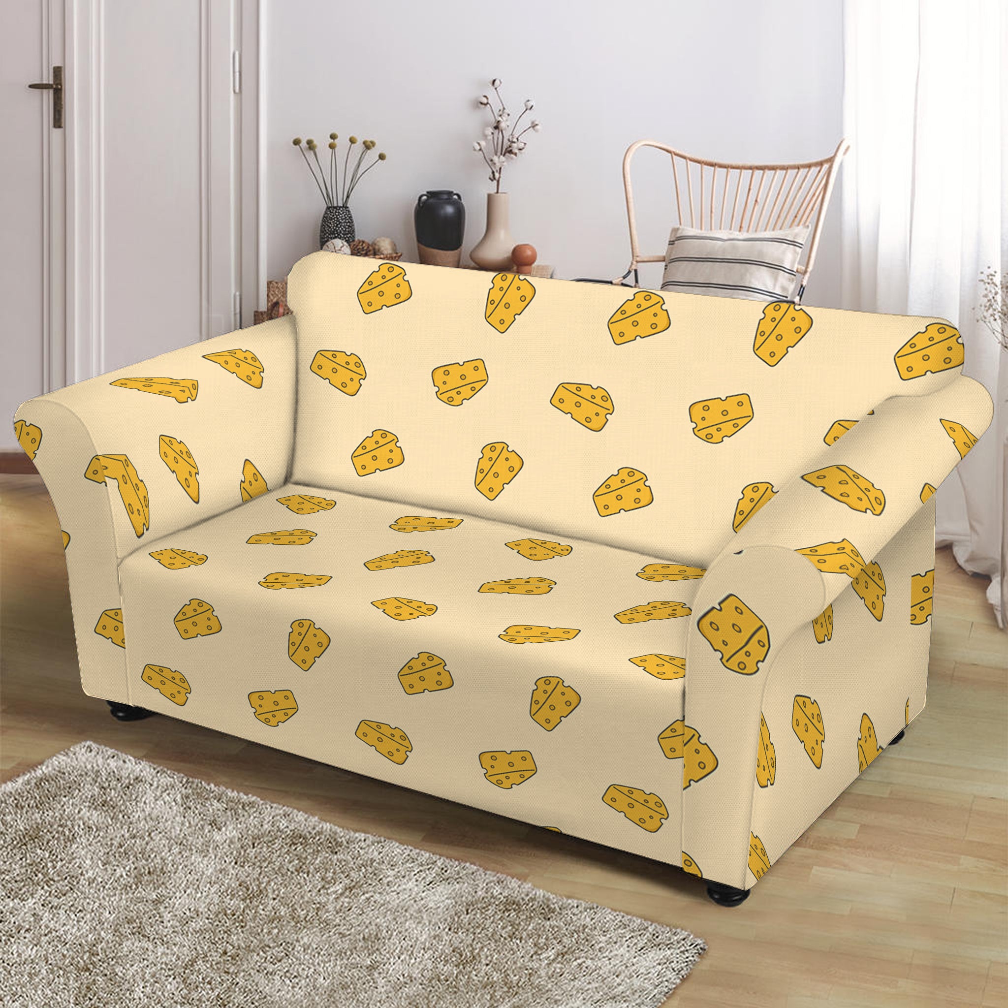 Cartoon Cheese Pattern Print Loveseat Slipcover