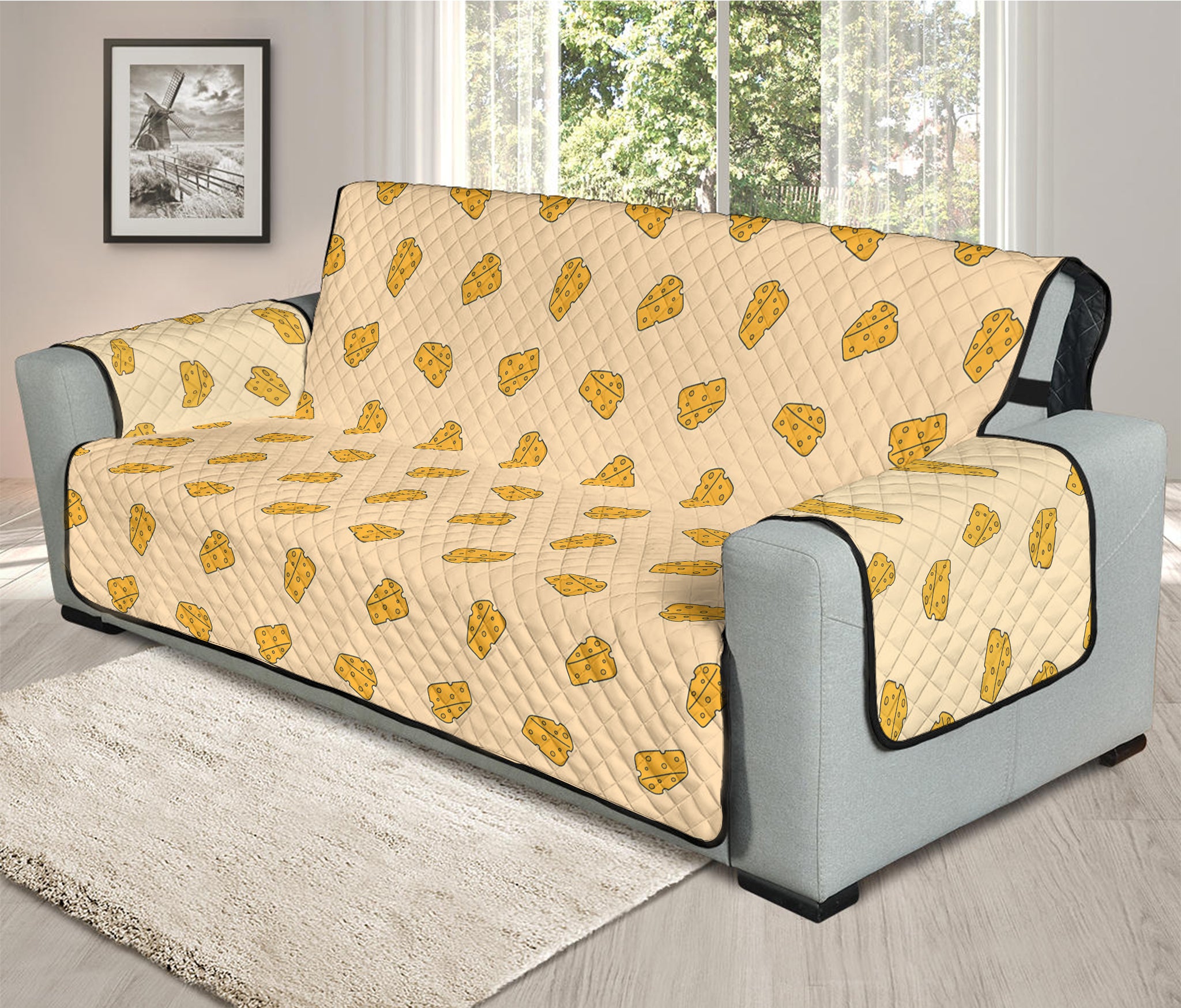 Cartoon Cheese Pattern Print Oversized Sofa Protector