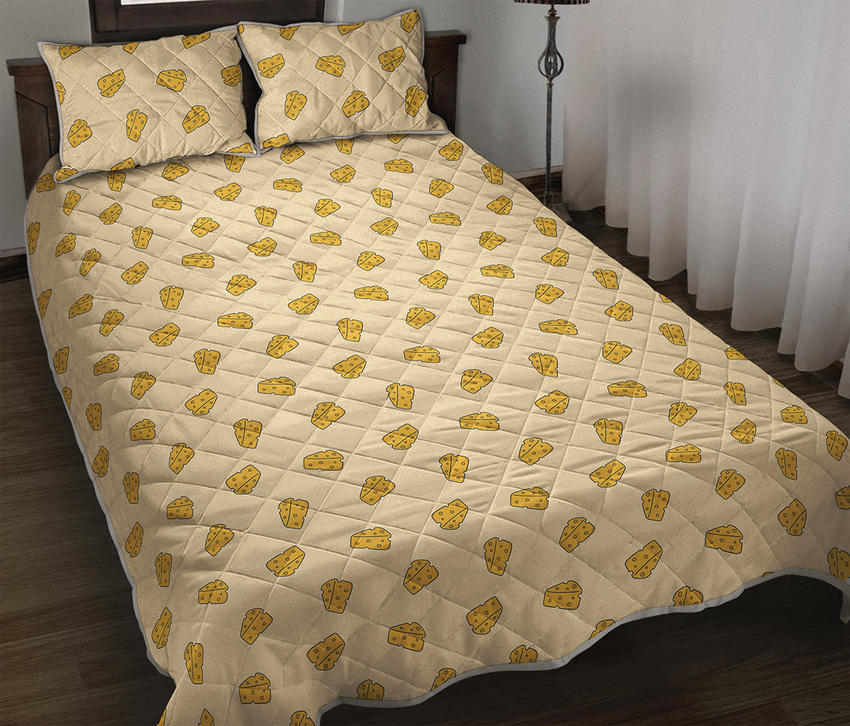 Cartoon Cheese Pattern Print Quilt Bed Set