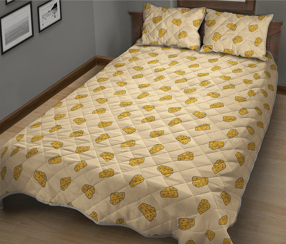 Cartoon Cheese Pattern Print Quilt Bed Set