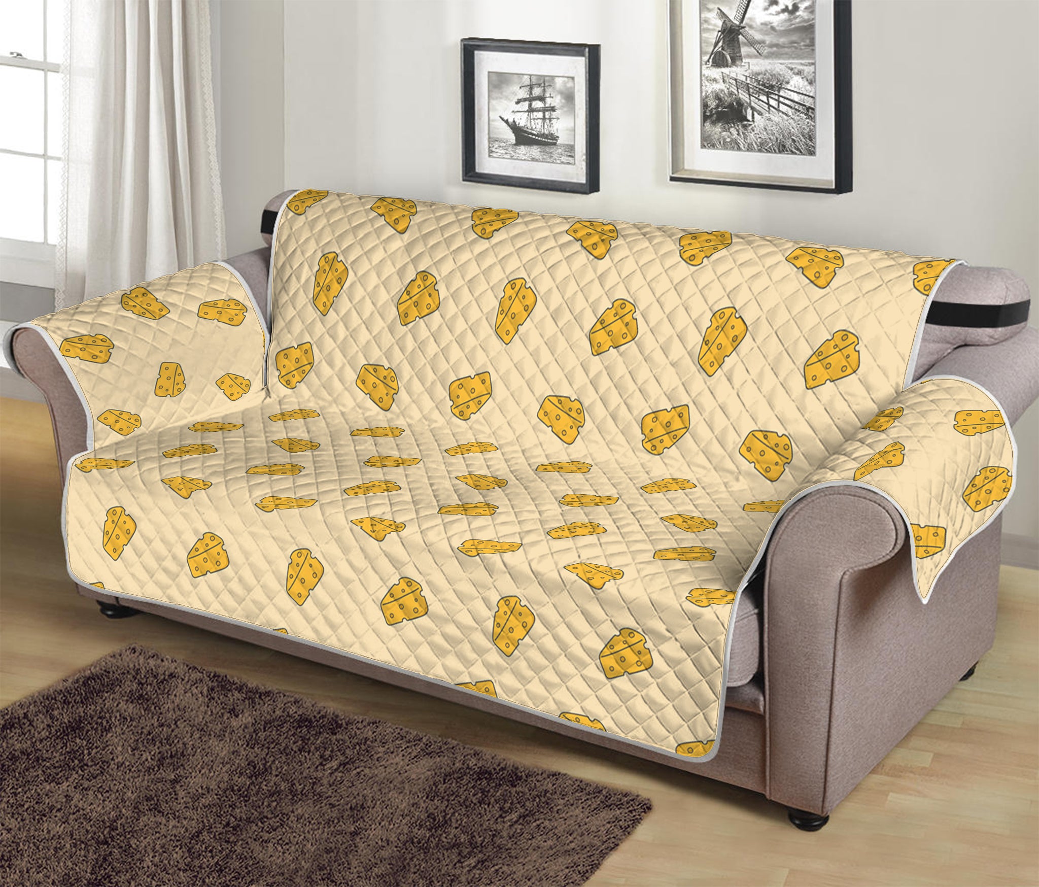 Cartoon Cheese Pattern Print Sofa Protector