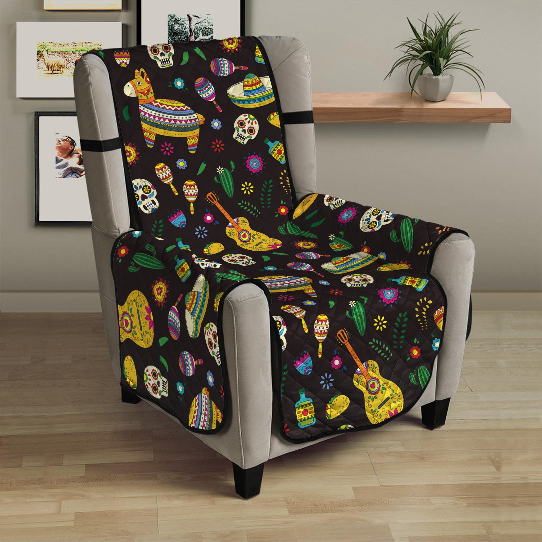 Cartoon Cinco de Mayo Pattern Print Armchair Protector