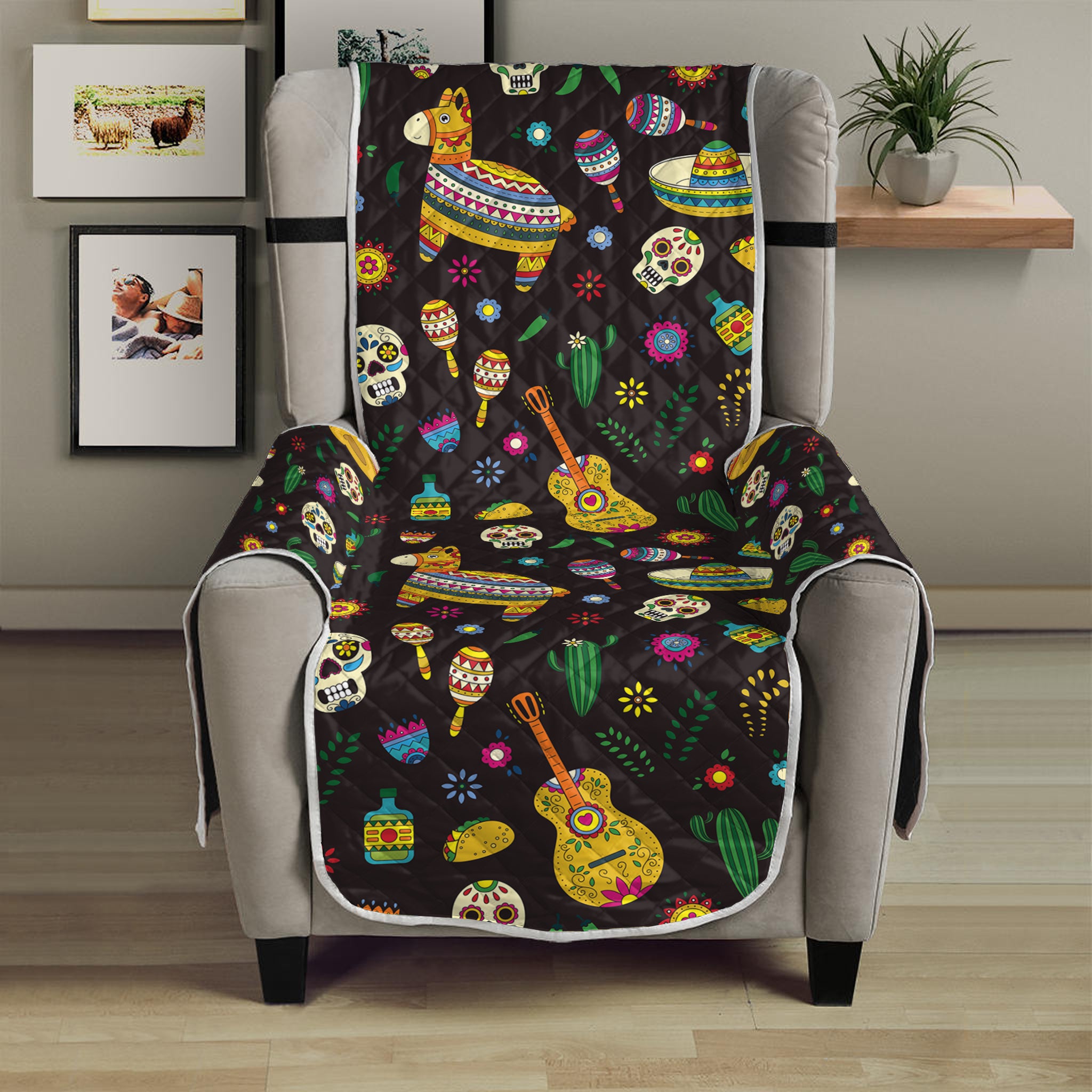 Cartoon Cinco de Mayo Pattern Print Armchair Protector