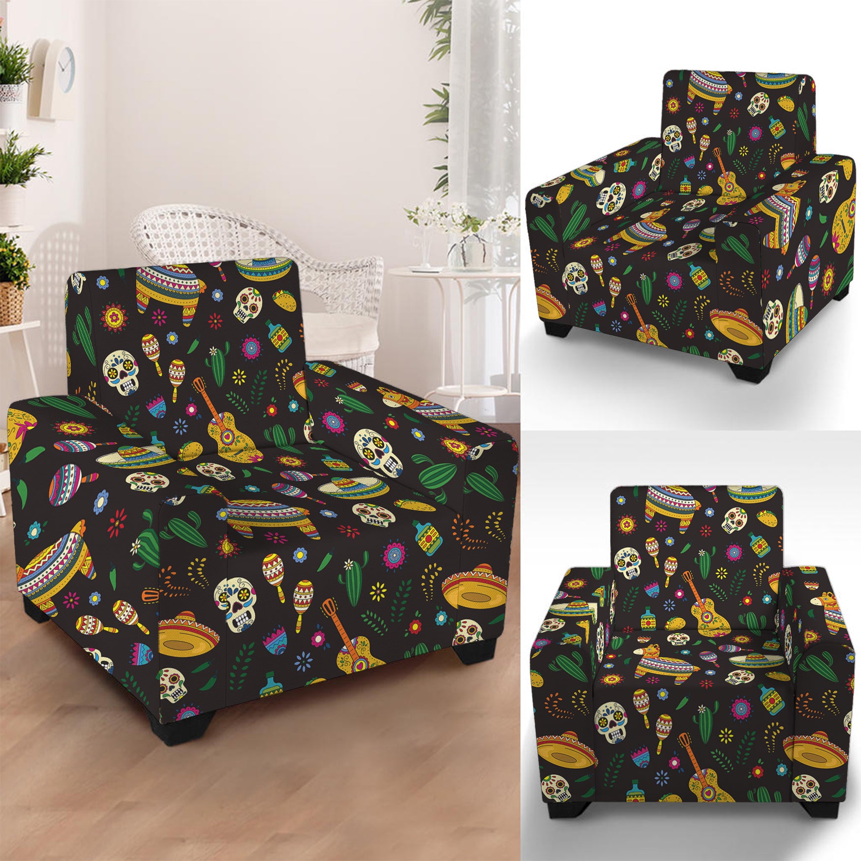 Cartoon Cinco de Mayo Pattern Print Armchair Slipcover