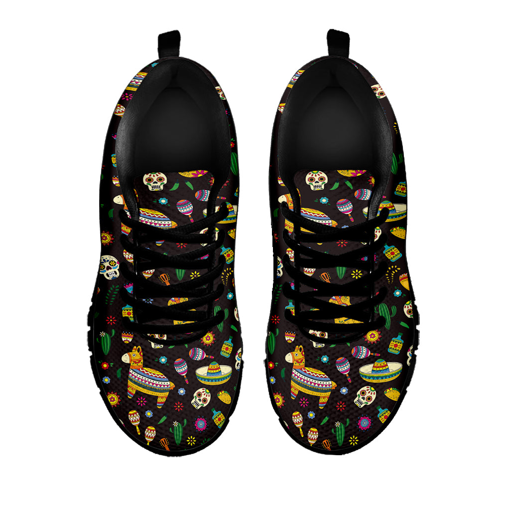 Cartoon Cinco de Mayo Pattern Print Black Sneakers