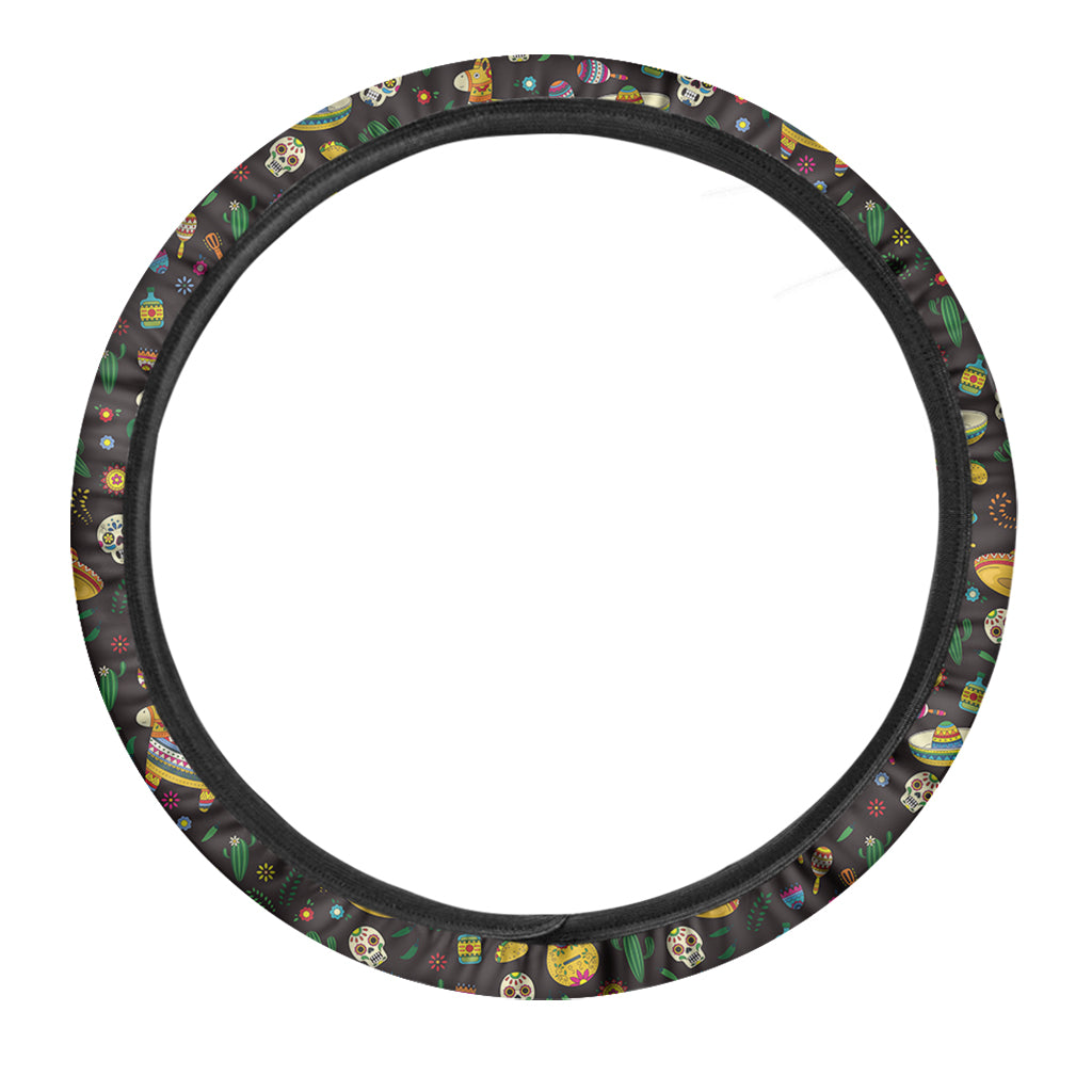 Cartoon Cinco de Mayo Pattern Print Car Steering Wheel Cover