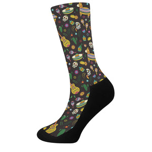 Cartoon Cinco de Mayo Pattern Print Crew Socks