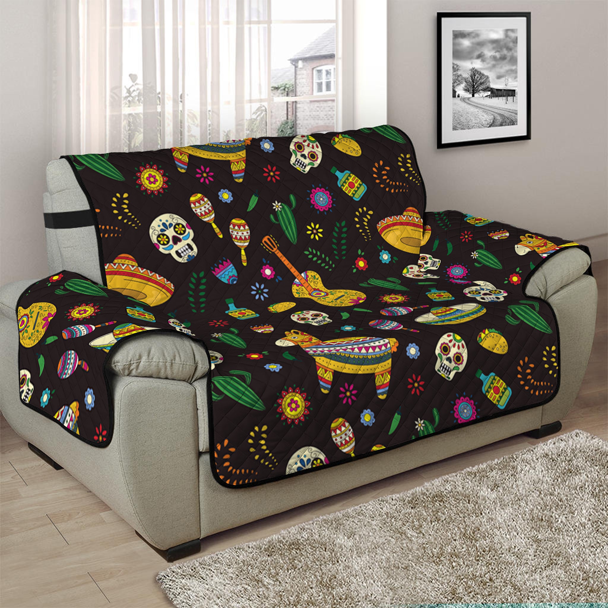 Cartoon Cinco de Mayo Pattern Print Half Sofa Protector