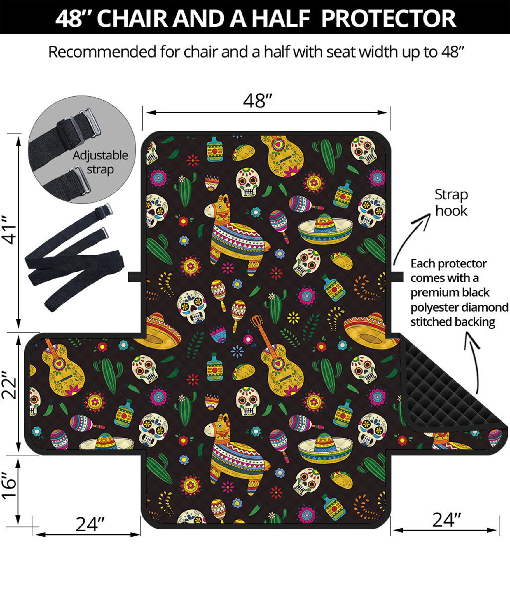 Cartoon Cinco de Mayo Pattern Print Half Sofa Protector