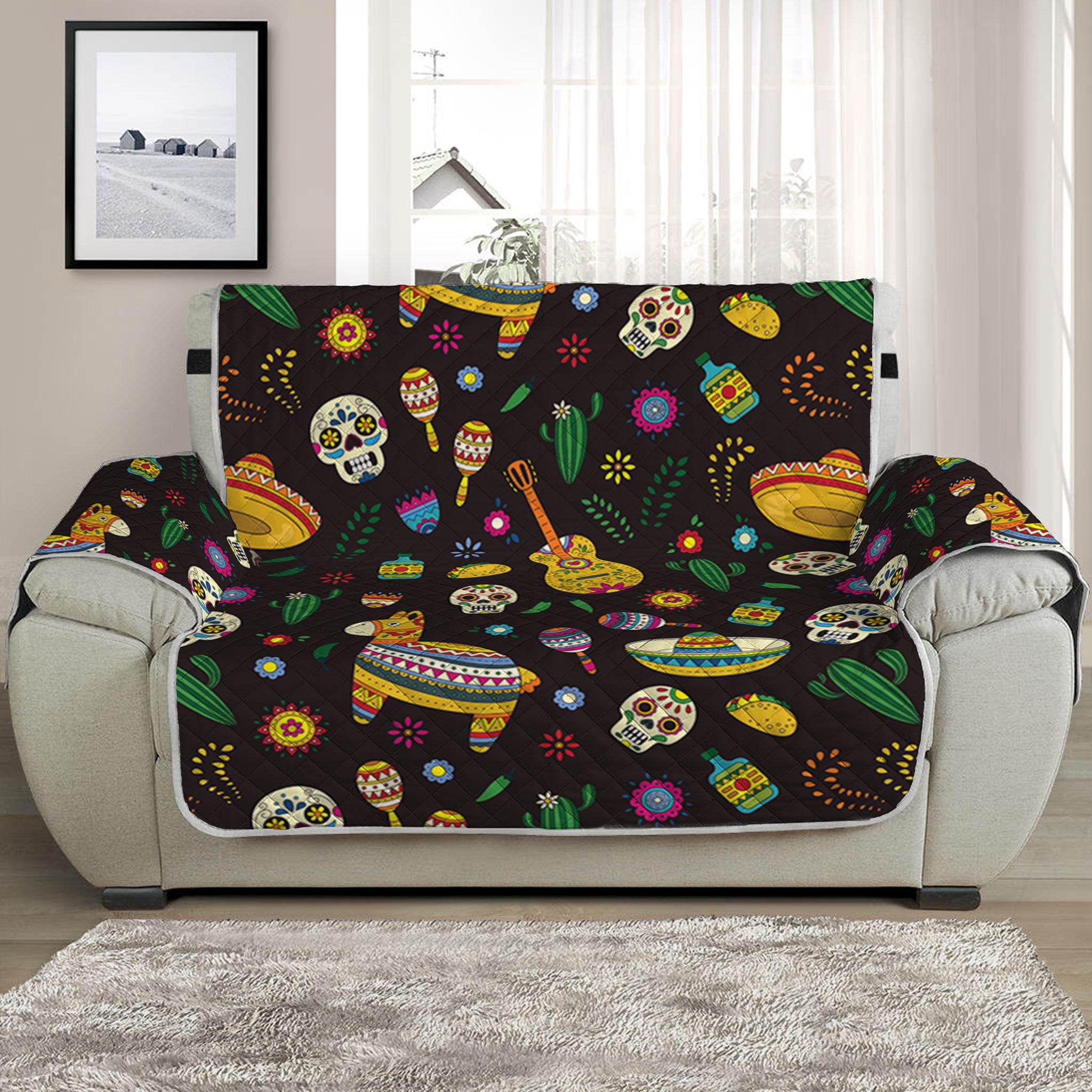 Cartoon Cinco de Mayo Pattern Print Half Sofa Protector