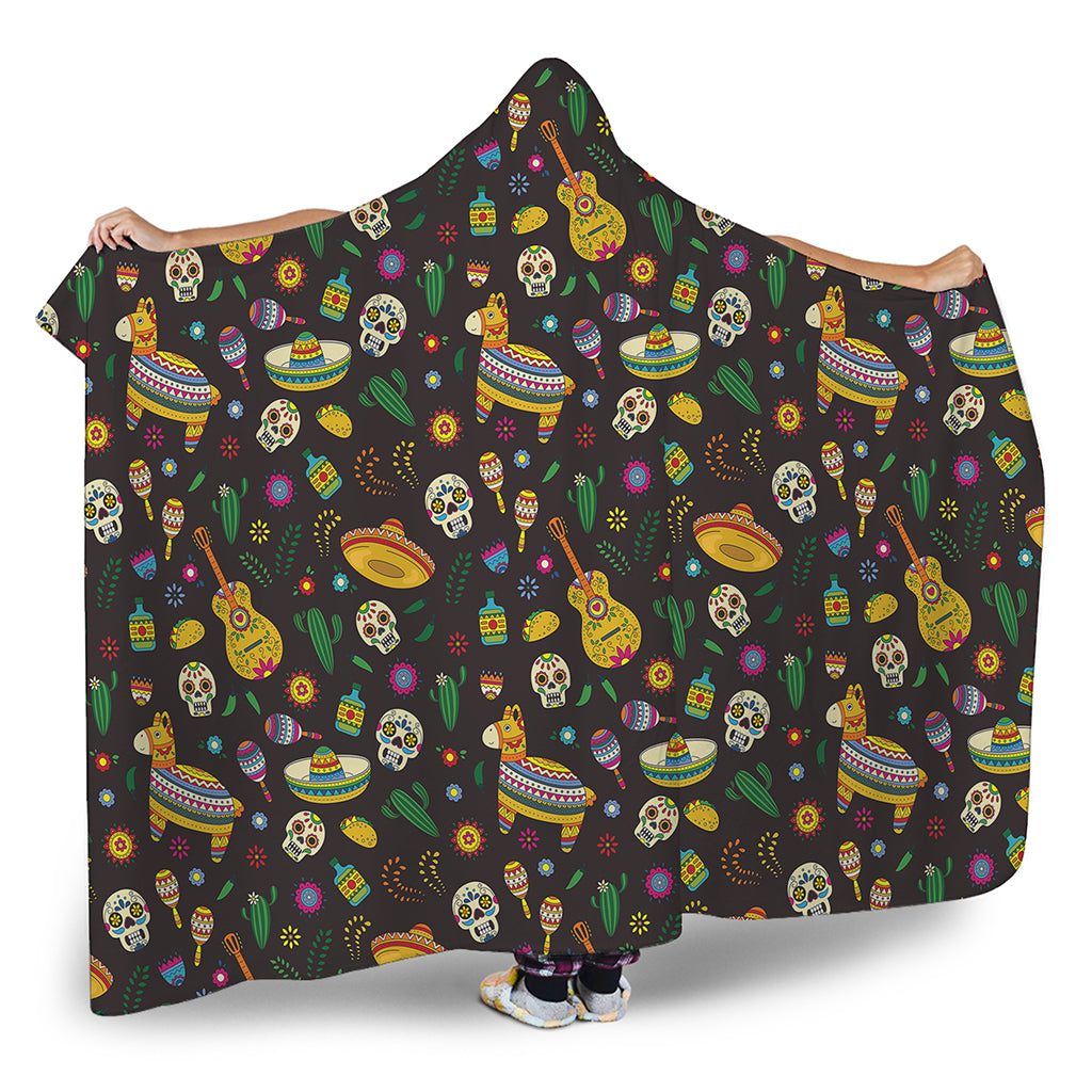 Cartoon Cinco de Mayo Pattern Print Hooded Blanket