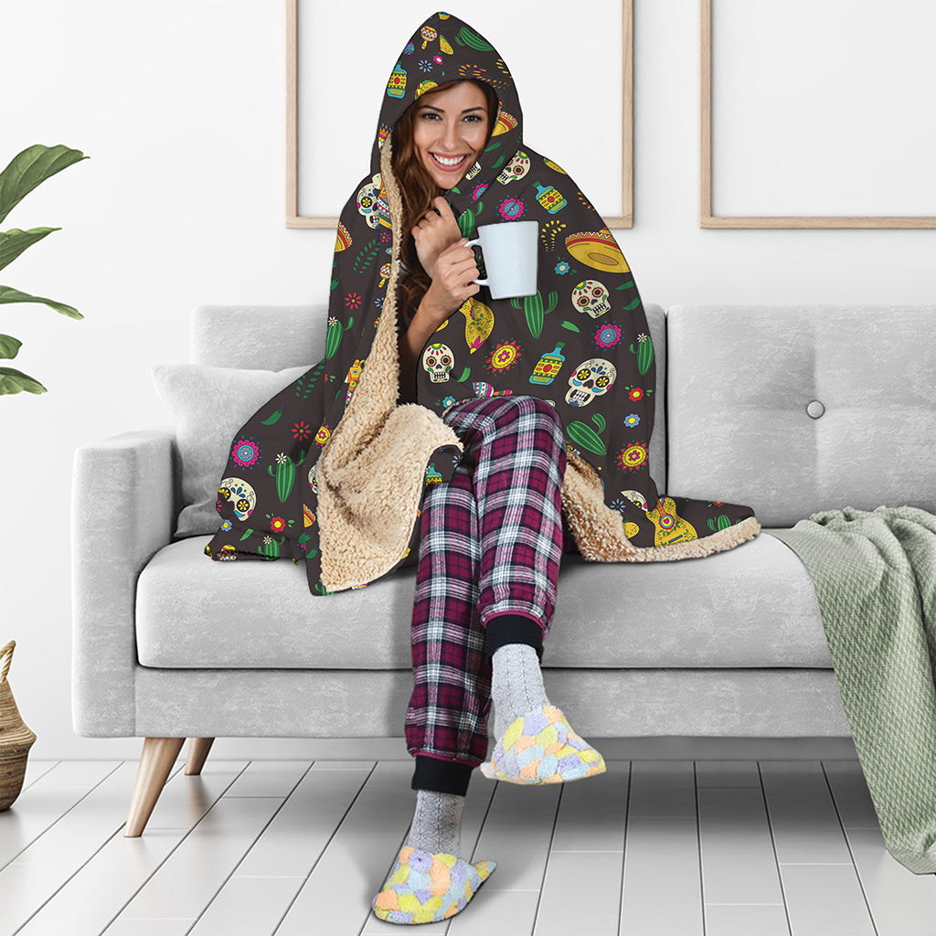 Cartoon Cinco de Mayo Pattern Print Hooded Blanket