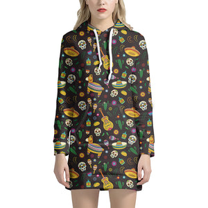 Cartoon Cinco de Mayo Pattern Print Hoodie Dress