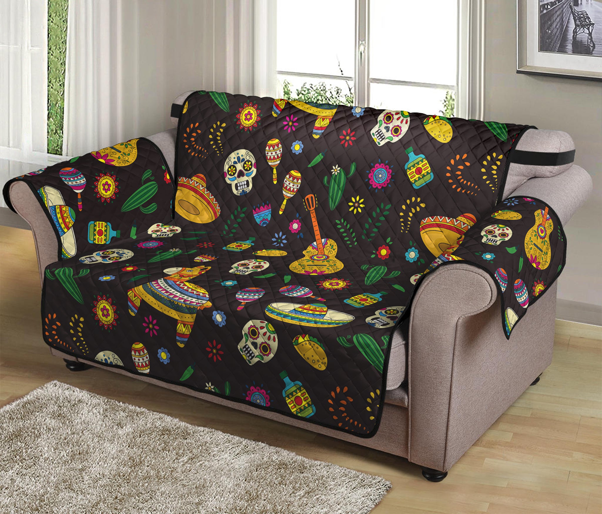 Cartoon Cinco de Mayo Pattern Print Loveseat Protector