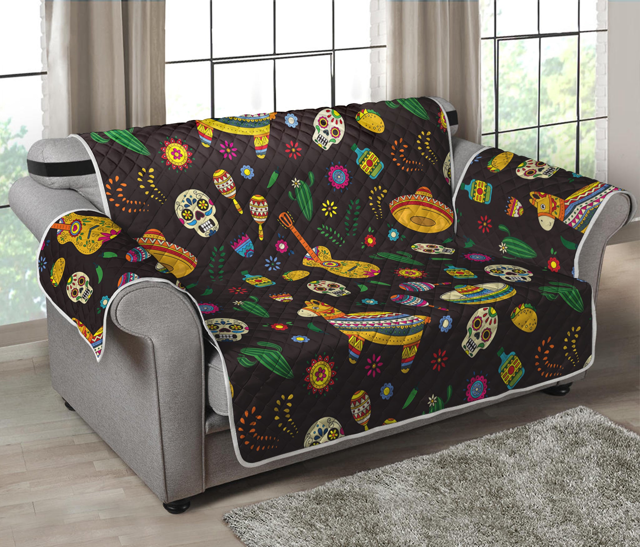 Cartoon Cinco de Mayo Pattern Print Loveseat Protector