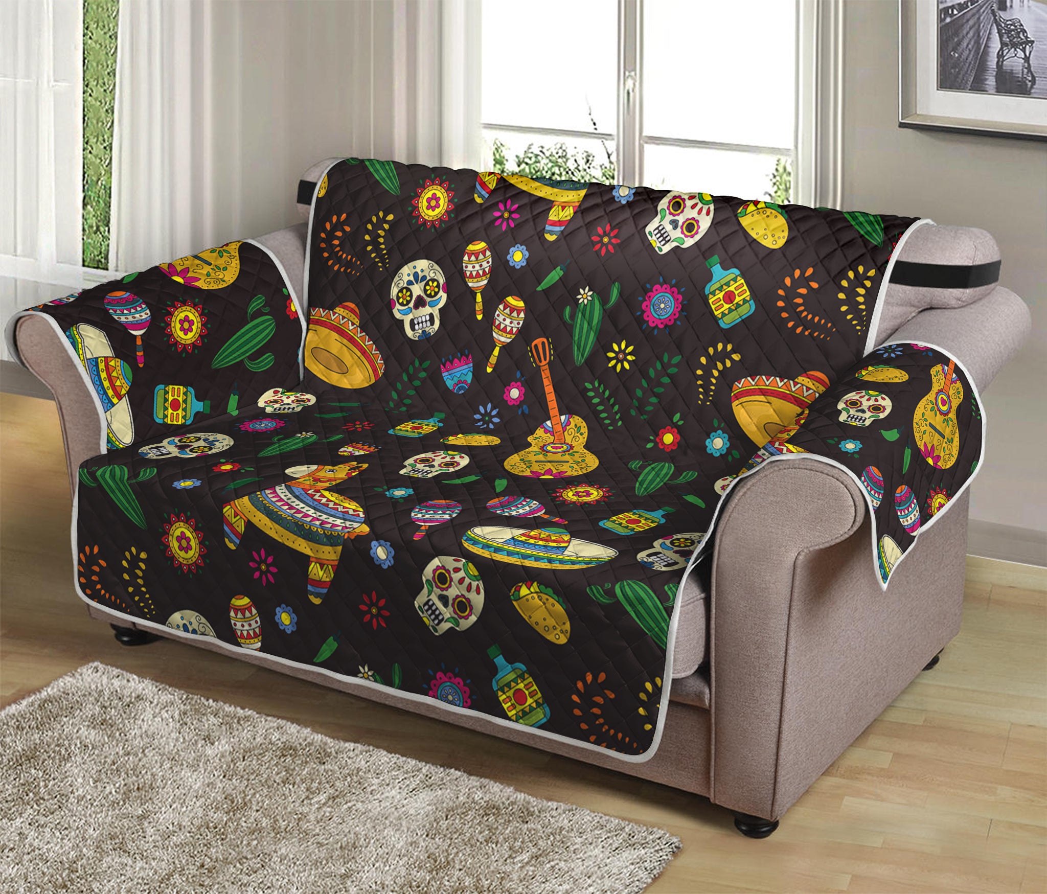 Cartoon Cinco de Mayo Pattern Print Loveseat Protector